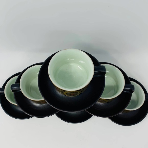 Vintage 1960’s Mod Flower Mug Denby Arabesque 6 Tea Cups And Saucers England - Picture 3 of 8